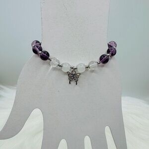 Violet Beaded w/ Sparkly Butterfly Charm Bracelet - Small wrists